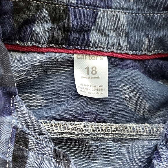 Carters Kids Camouflage Button-Up Shirt Boys 18 Month Navy Blue Button Down Camo - Picture 3 of 6